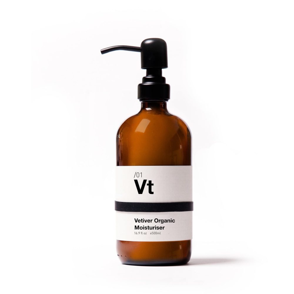 Vt/01 Vetiver Organic Moisturiser 500ml (Glass Bottle with Metal Pump)